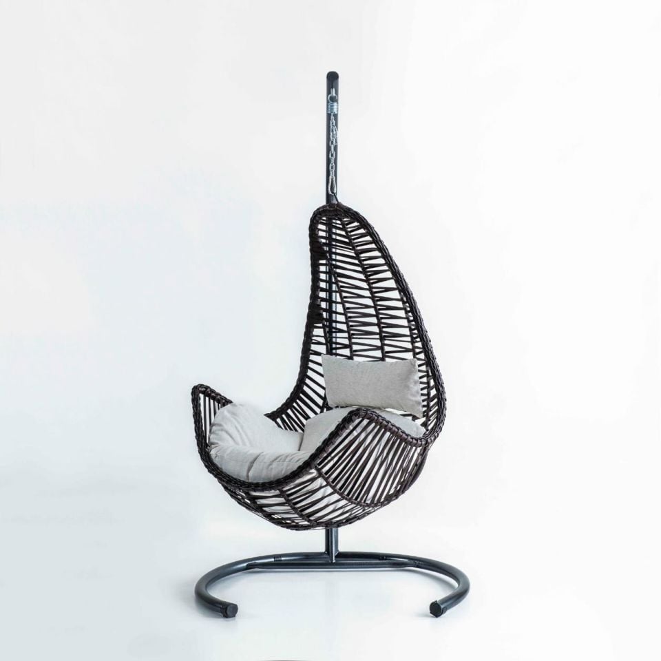 Zen Swing Salıncak Kahve Rattan Krem Kumaş