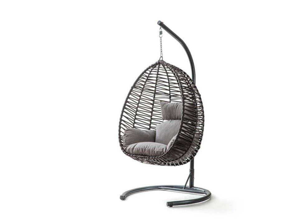 Clas Swing Salıncak Kahve Rattan Gri Kumaş
