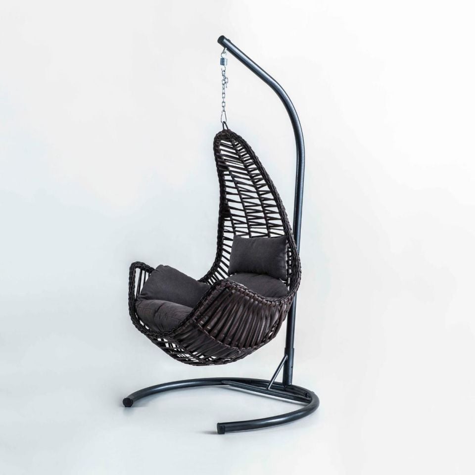 Zen Swing Salıncak Kahve Rattan Gri Kumaş