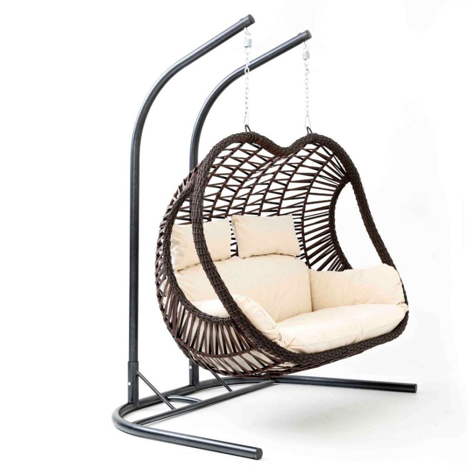 Pop Swing Salıncak Kahve Rattan Krem Kumaş