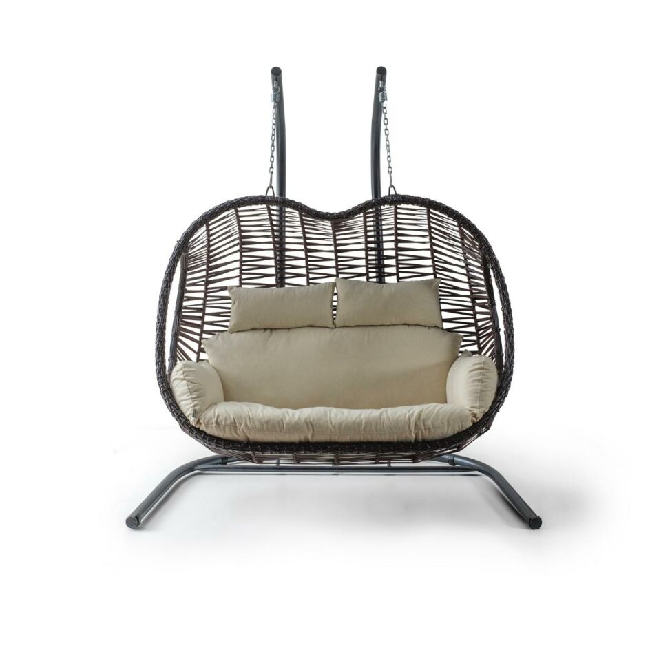 Pop Swing Salıncak Kahve Rattan Krem Kumaş