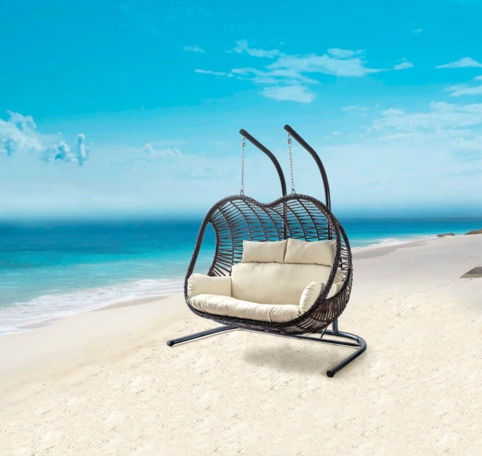 Pop Swing Salıncak Kahve Rattan Krem Kumaş