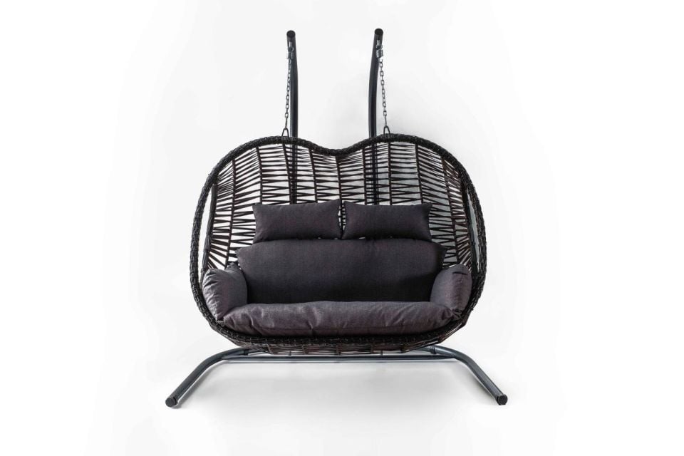 Pop Swing Salıncak Kahve Rattan Gri Kumaş