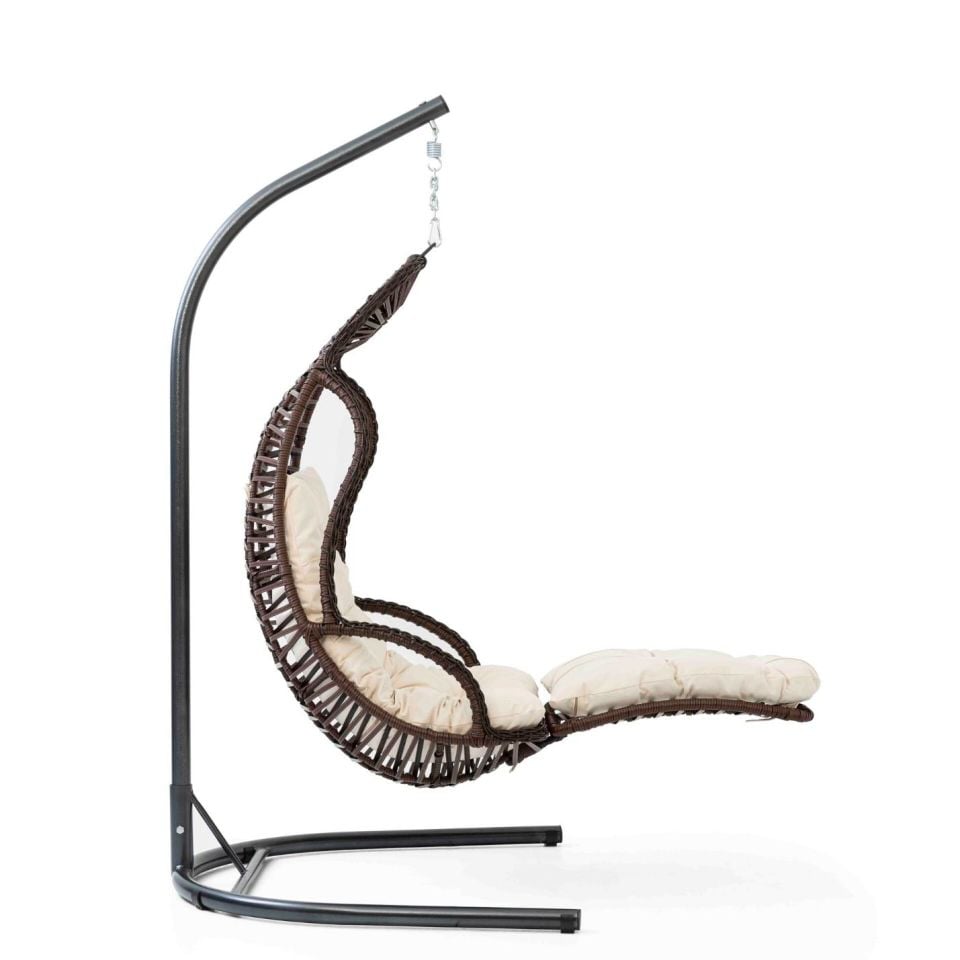 Elit Swing Salıncak Kahve Rattan Krem Kumaş