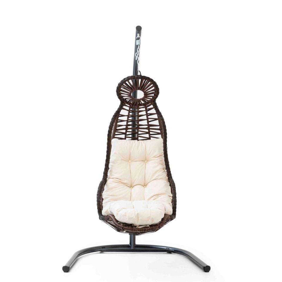 Elit Swing Salıncak Kahve Rattan Krem Kumaş
