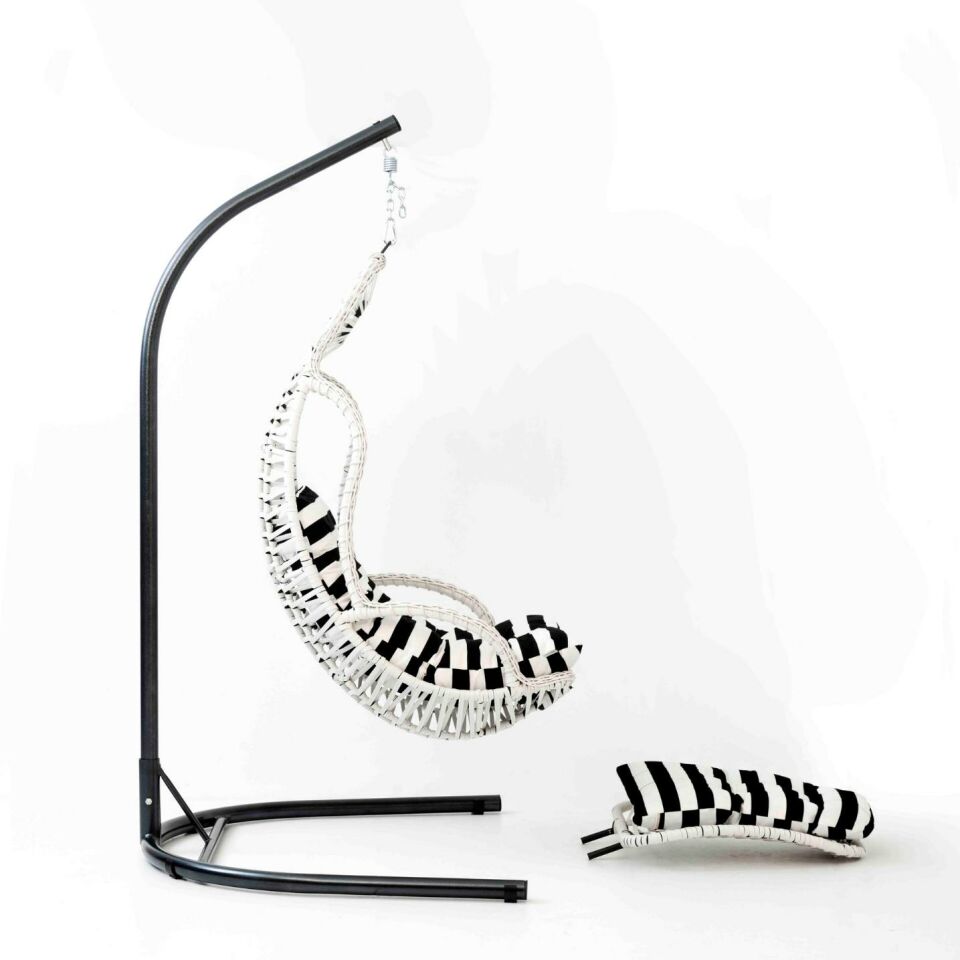 Elit Swing Salıncak Beyaz Rattan Zebra Kumaş
