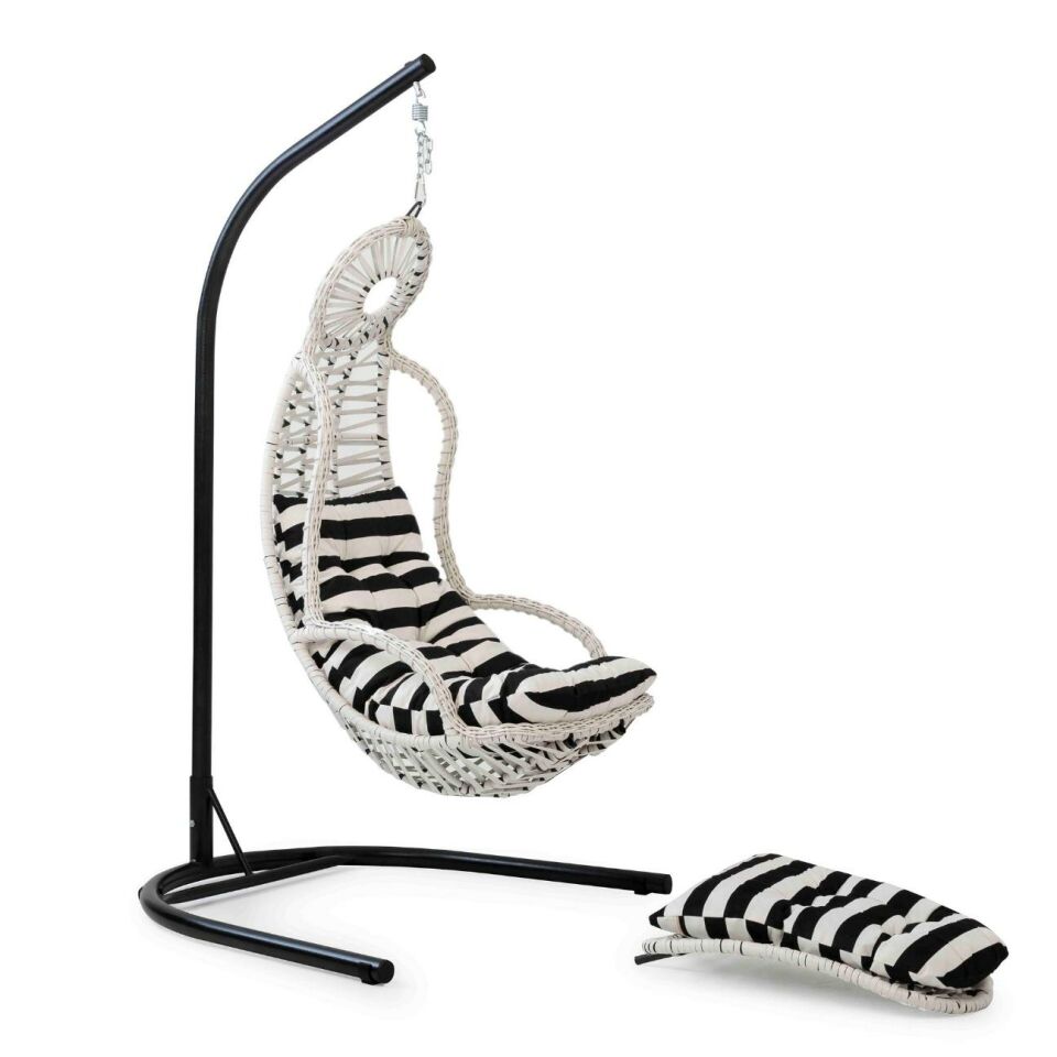 Elit Swing Salıncak Beyaz Rattan Zebra Kumaş