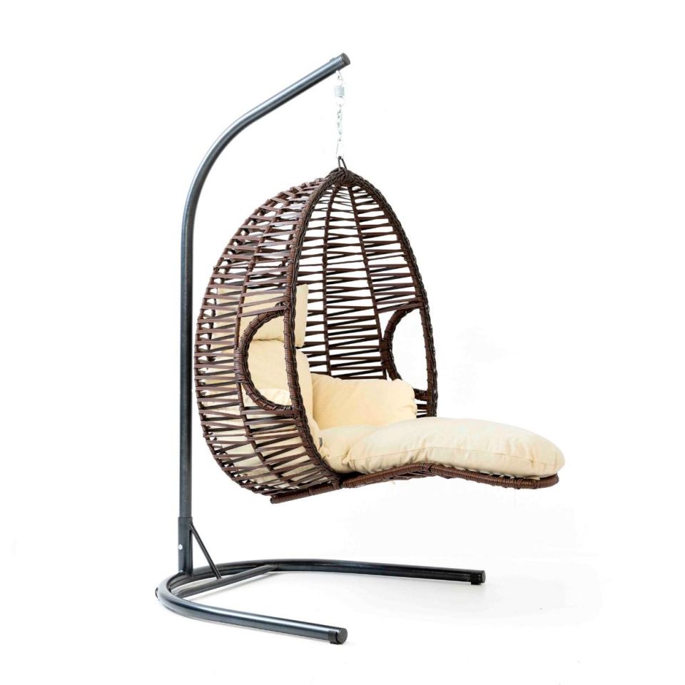 Max Swing Salıncak Kahve Rattan Krem Kumaş