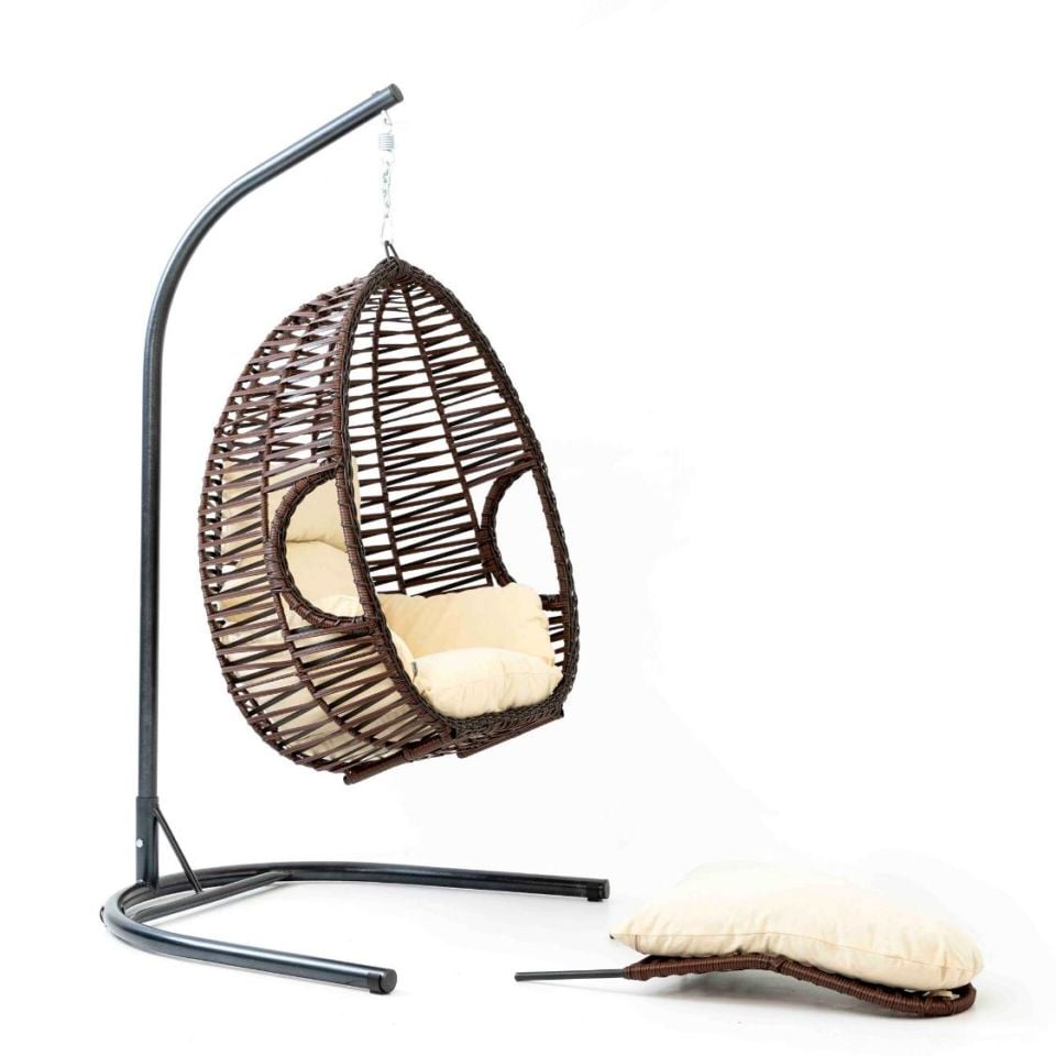 Max Swing Salıncak Kahve Rattan Krem Kumaş