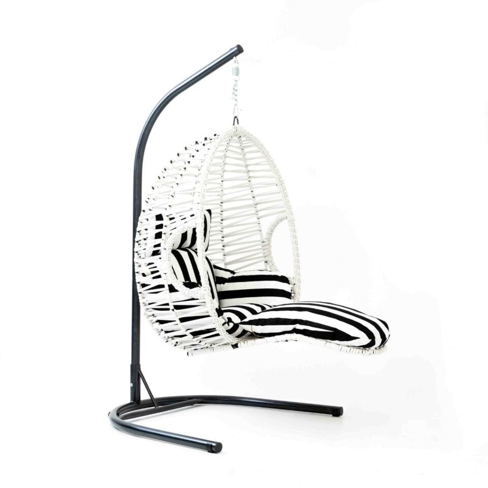 Max Swing Salıncak Beyaz Rattan Zebra Kumaş