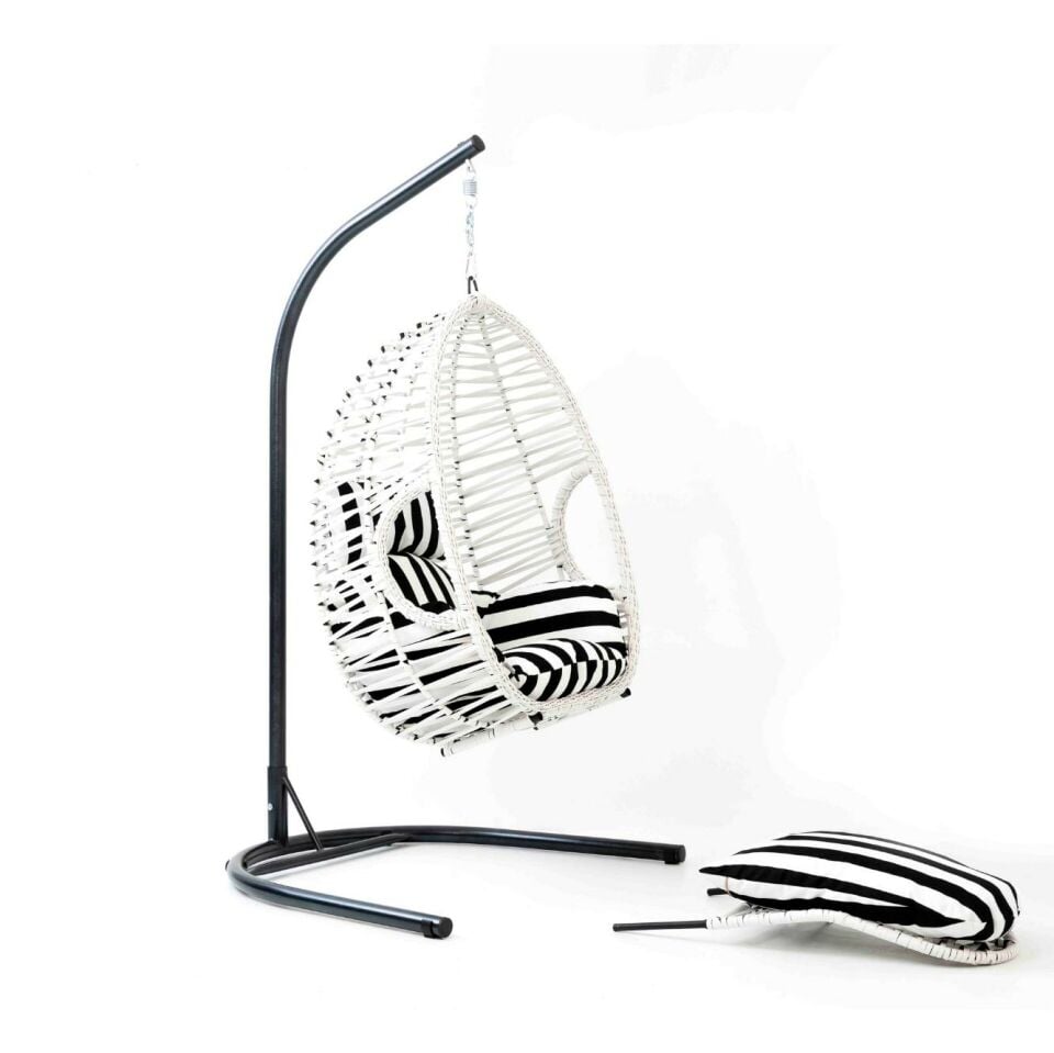 Max Swing Salıncak Beyaz Rattan Zebra Kumaş