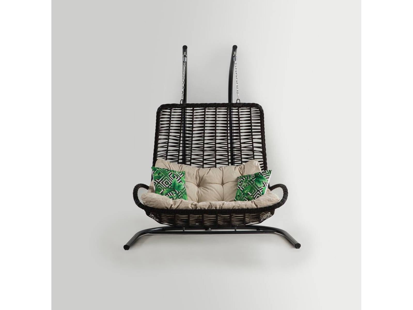 Komfor Swing Salıncak Kahve Rattan Krem Kumaş