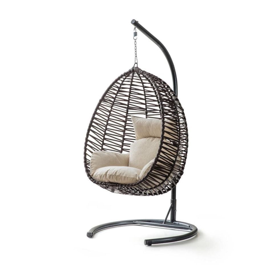 Clas Swing Salıncak Kahve Rattan Krem Kumaş