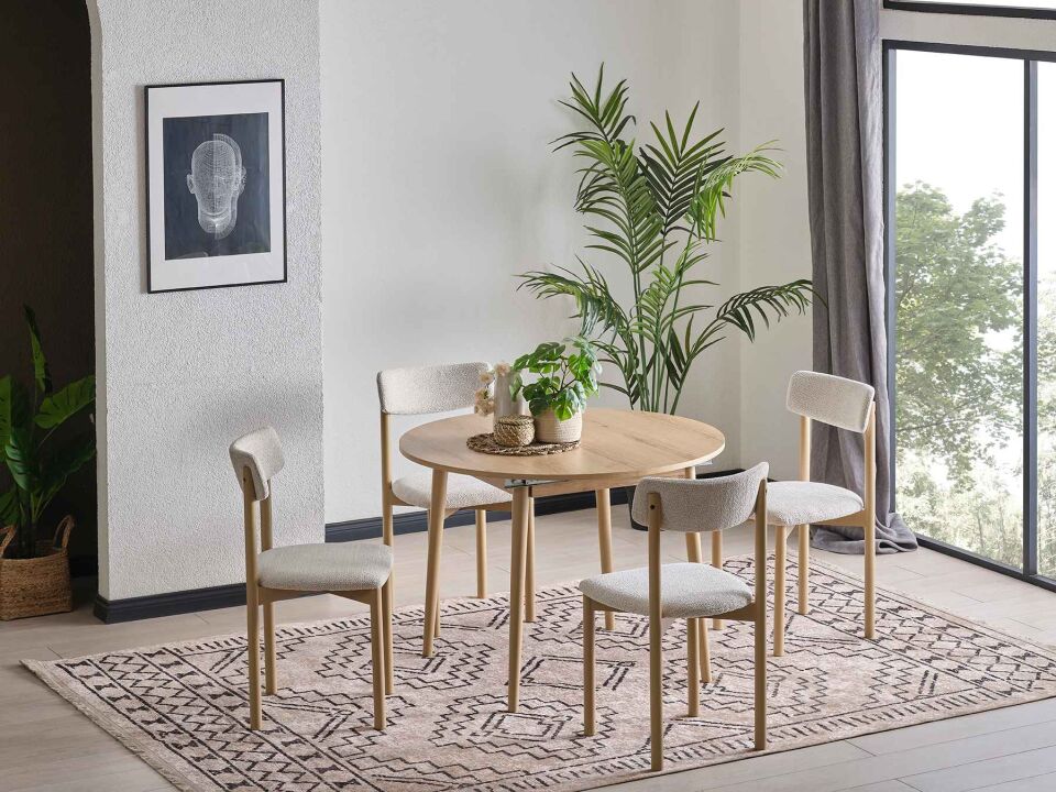 Lanza Yuvarlak Ortadan Açılır Mutfak Masası 130x130 cm